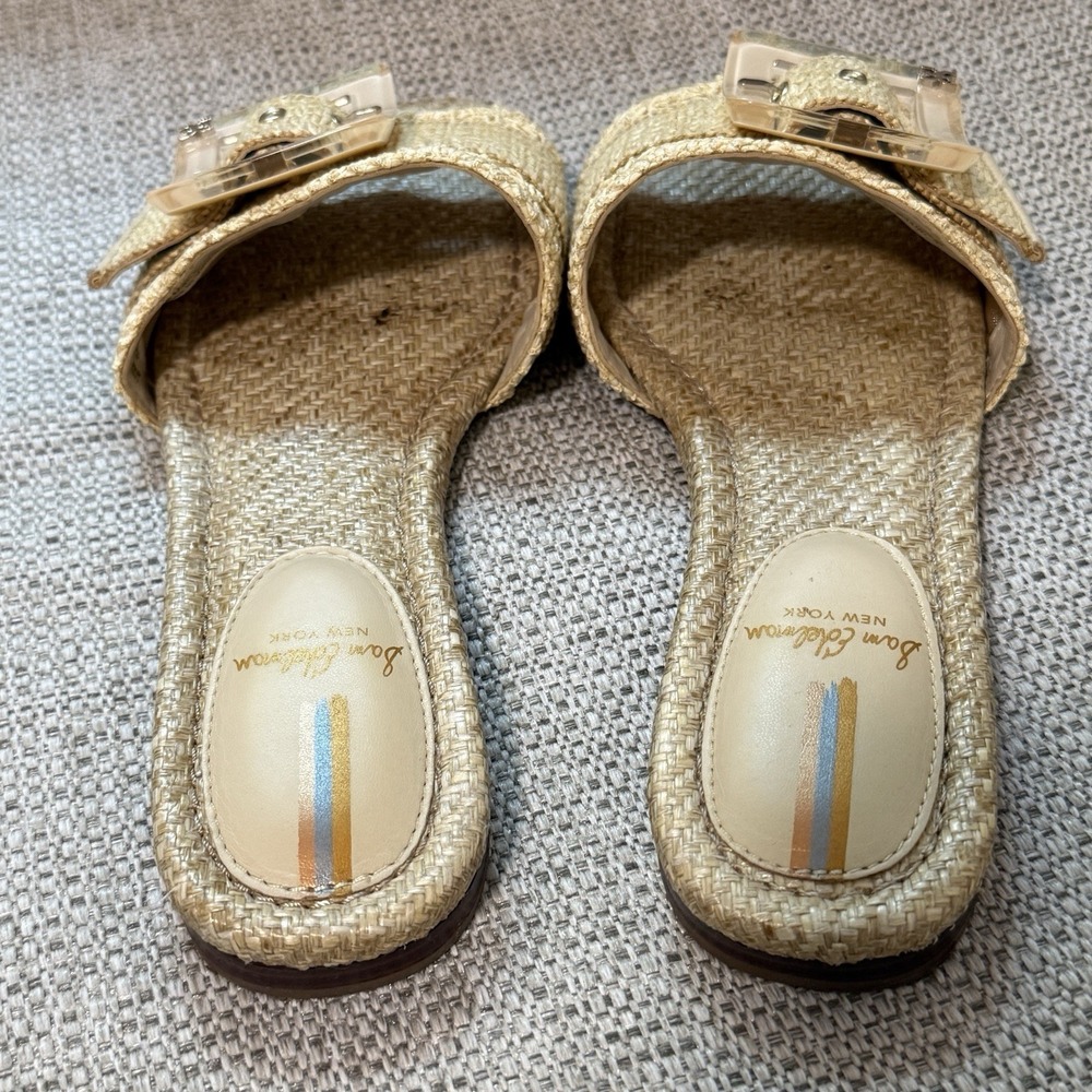 Sam Edelman Bambi Raffia Buckle Slides in Natural Size 8 - Picture 3 of 5